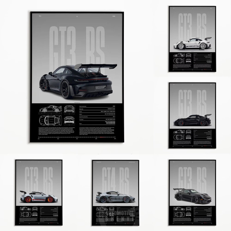 Tối Giản 911 GT3-RS 718 GT4 RS Hyper Xe Thể Thao Siêu Xe Poster Canvas Tranh Treo Tường Nghệ Thuật H