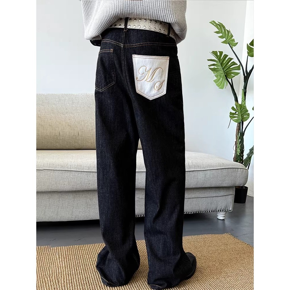 Maomao Okayama Original Cow 14.5 OZ Quần Jean Rời Nam baggy Rửa Hồ Sơ Quần Thẳng