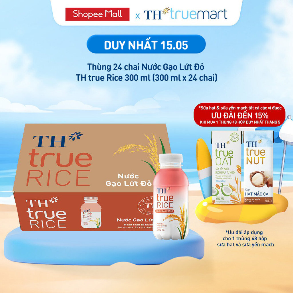 Thùng 24 Chai Nước Gạo Lứt Đỏ TH true RICE milk 300ml (24 Chai)