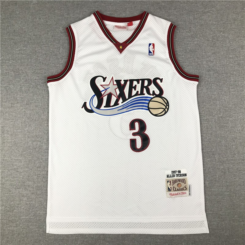 JOCELYN NBA Philadelphia 76ers No.3 Iverson Jersey, Áo thể thao lưới trắng, Mới