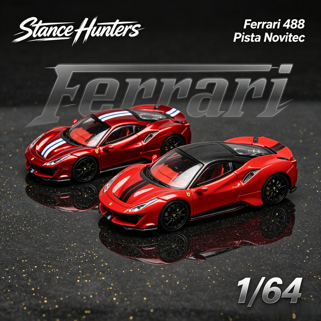 Stance Hunters-SH 1:64 Ferrari 488 Pista Novitec Mô Hình Xe Mô Phỏng Quy Mô Nhỏ Hợp Kim Xe Ô Tô Mô H
