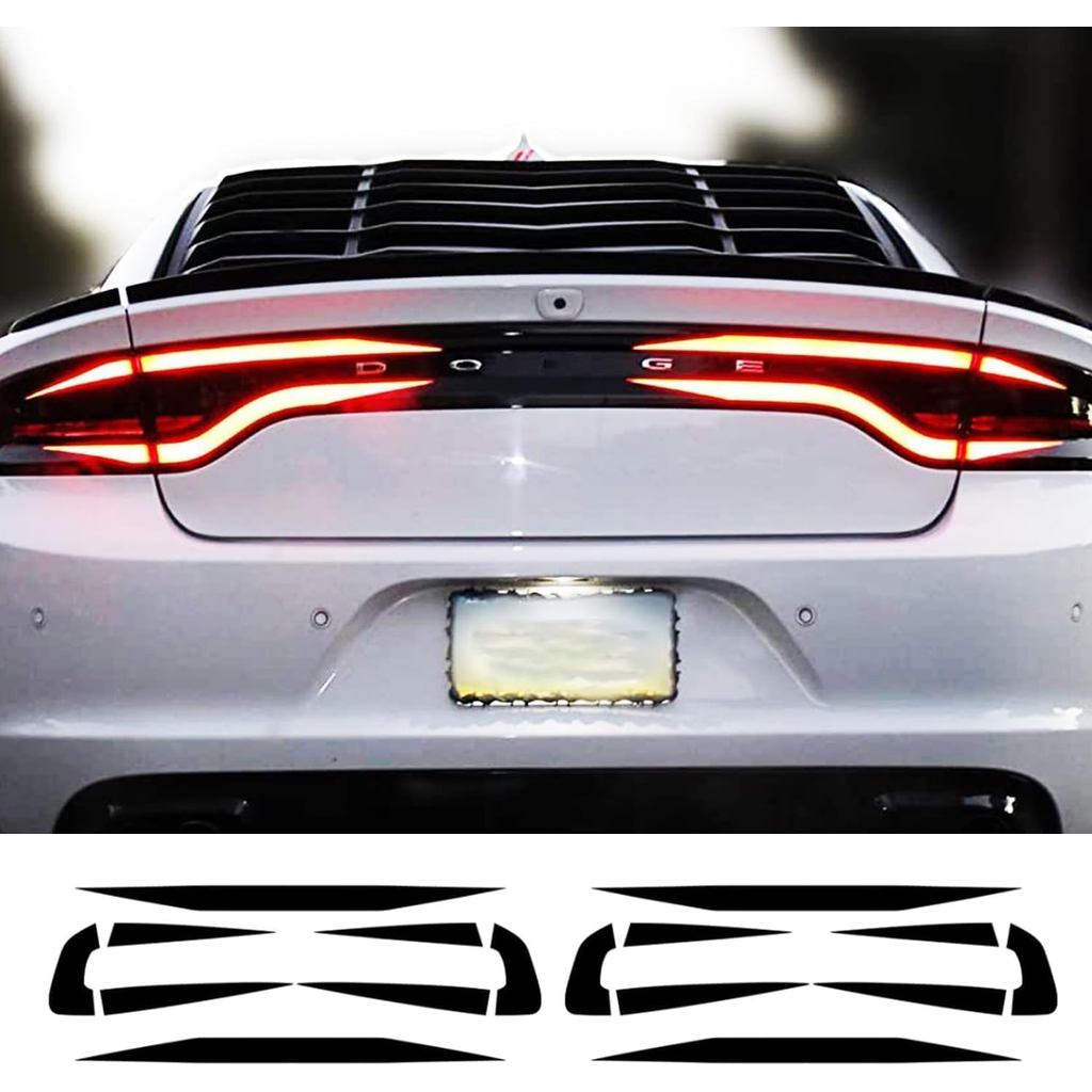 2 chiếc cho Dodge Charger 2015-2023 Đuôi Light Race Track Bat Vinyl Overlay Decal Cover Gloss Black,