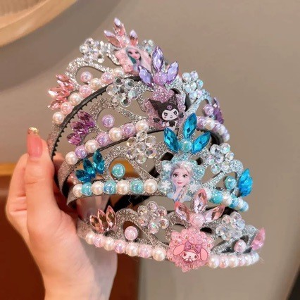 Nhà sản xuất Hàng có sẵn Ice Princess Pink Crown Trẻ em Dây đeo đầu kim cương sáng bóng đơn giản cho