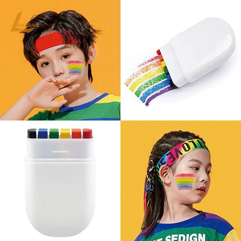 [LAKEBAO] 6 Màu Sắc Rainbow Face Body Painting Stick Painting Cream Lâu Dài Thân Thiện Với Da Hình X