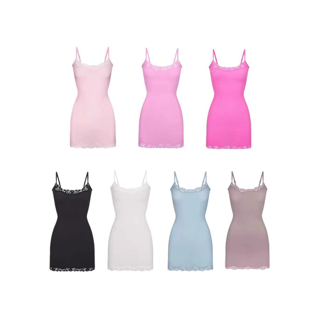 HRGX Skims Summer New Style Strap Dress Sexy Tight-Fitting Bodycon Lace Short Dress