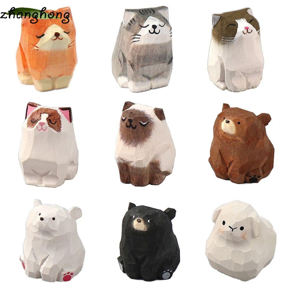 ZHANGHONG Gỗ Gấu Tượng, Khắc Động Vật Hoạt Hình Khắc Tượng Mèo, Trang Trí Nhà Cửa Gỗ Nghệ Thuật Thủ 