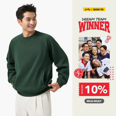 Áo Nỉ Nam YODY, áo sweater tay Raglan bo gấu túi khoá TRA - MCSW25F057