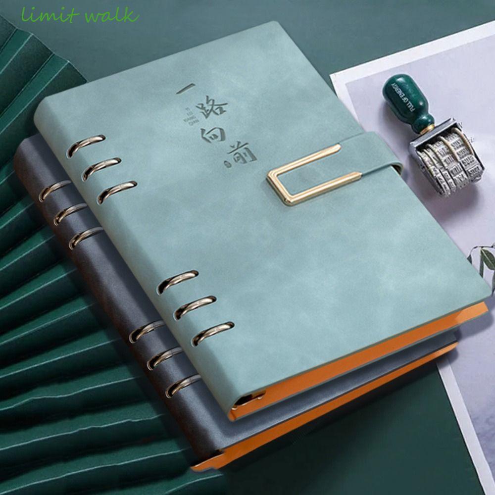LIMIT WALK A5 Notebook, Bao Da Có Thể Tháo Rời Kẹp Kim Loại Rời Lá Notebook, Retro 100 Tờ 200 Trang 