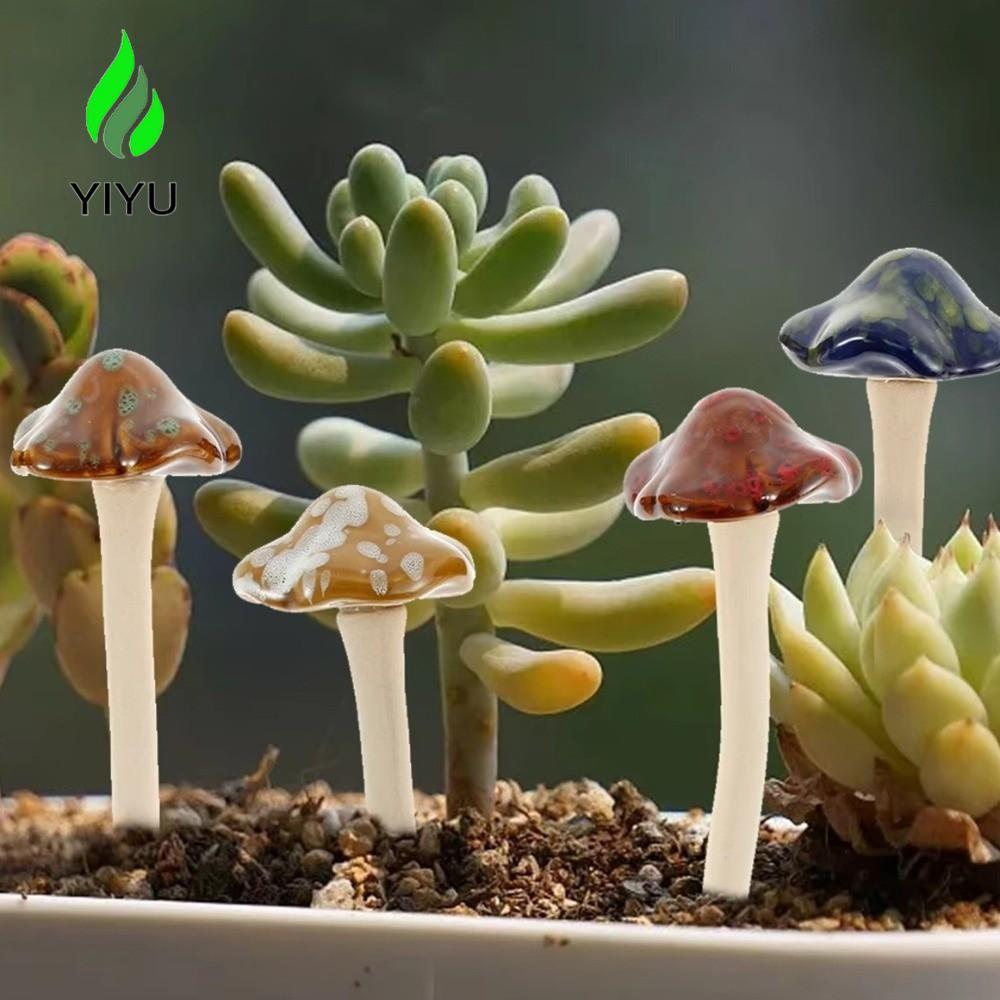 YIYU 4 Đồ trang trí nấm, Gốm sứ Điêu khắc gốm sứ đầy màu sắc, Đồ trang trí bãi cỏ Mini cổ điển cổ đi