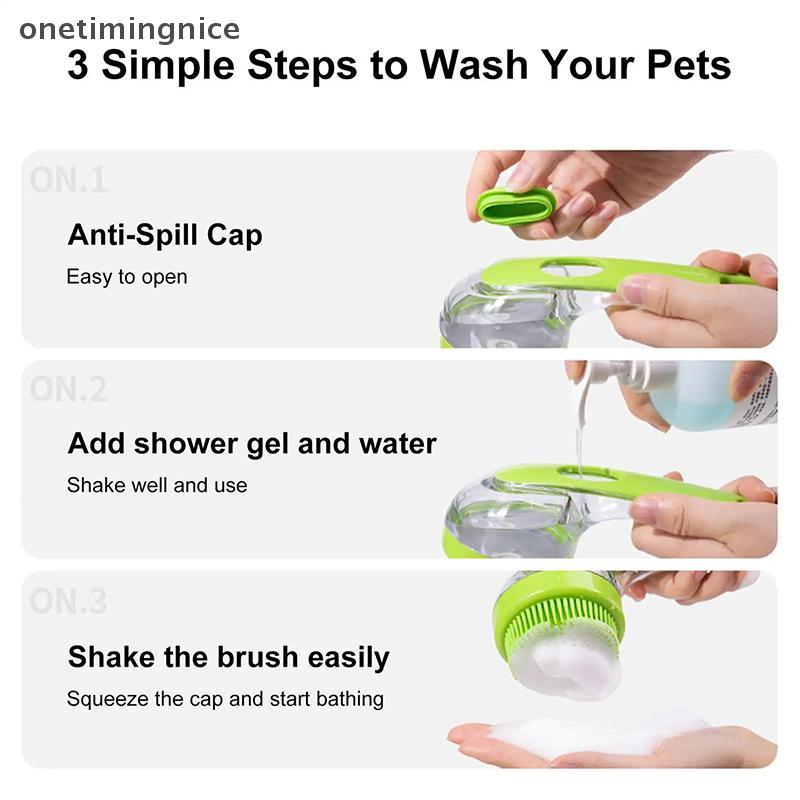 Onetimingnice Bàn chải tắm cho thú cưng 2025 Bàn chải tắm cho chó 2 trong 1 mới với hộp đựng dầu gội