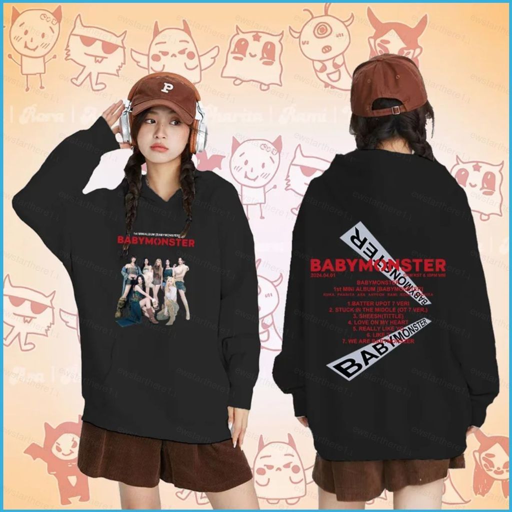 NS1 BABYMONSTER ASA RUKA AHYEON Áo Hoodie KPOP Áo Unisex Dài Tay Top SN1