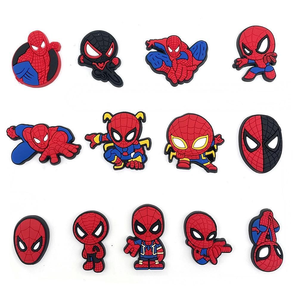 Set charm Người Nhện gắn dép cross, Nút gắn sticker Spider Man dép cross cham 2D hoạt hình nhựa PVC 