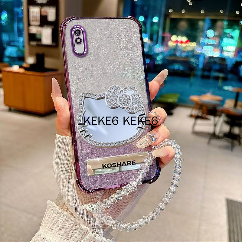 Giá đỡ gương mèo KT dây treo vòng tay pha lê phù hợp cho vỏ điện thoại chống rơi bốn góc redmi 9A