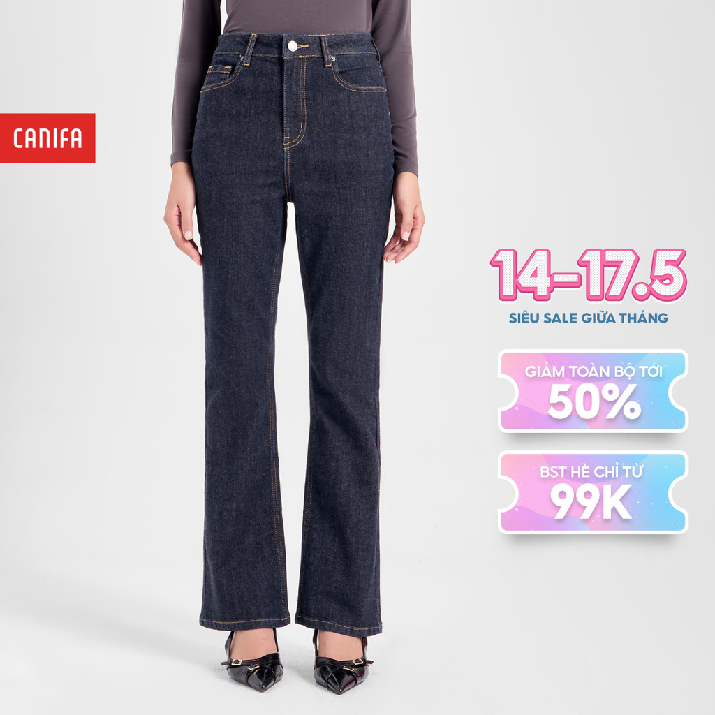 Quần jeans nữ dáng flare phối chỉ vàng CANIFA 6BJ24W006