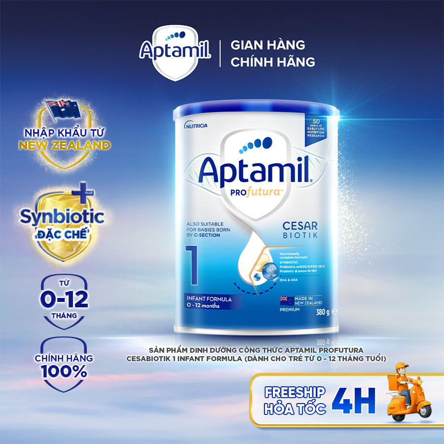 [MIỄN PHÍ VẬN CHUYỂN] Sữa bột Aptamil Profutura Cesarbiotik New Zealand số 1 380g - Synbiotic đặc ch