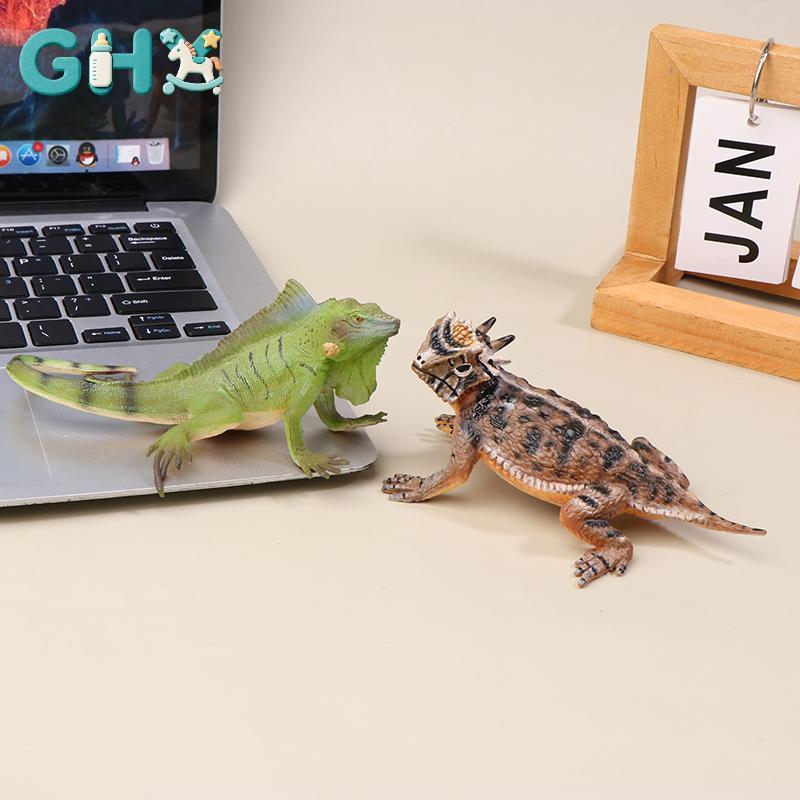 GHX Sừng Thằn Lằn Xanh Iguana Hình Để Bàn Đồ Trang Trí Nhân Vật Hành Động Động Vật Hoang Dã Đồ Chơi 