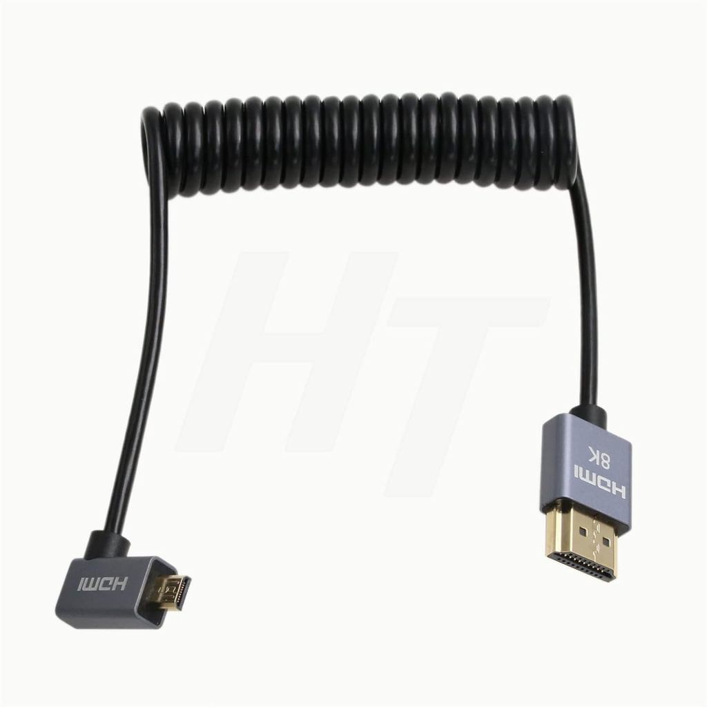 Cáp cuộn HDMI góc phải Micro HDMI 4K 8K 60Hz cho Sony A7III A7RIV Canon R5 R6 GH4 S5 Z50 Camera ATOM