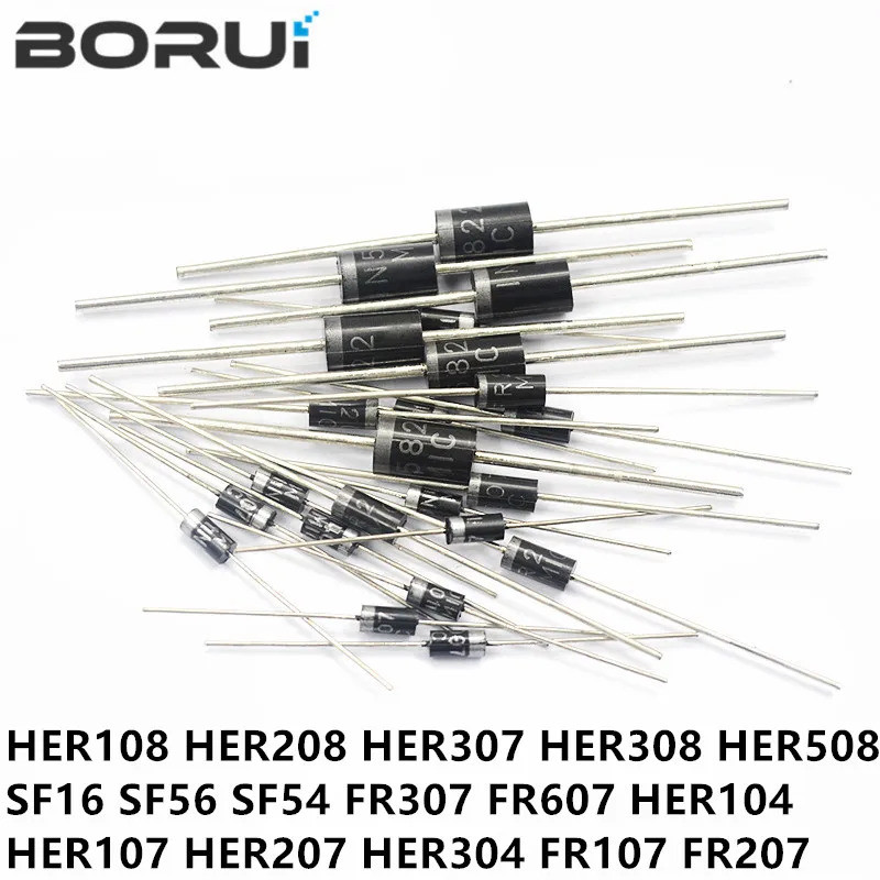 20 CHIẾC Chỉnh Lưu Diode HER108 HER208 HER308 HER508 SF24 SF26 SF28 FR307 FR607 HER104 HER107 HER207