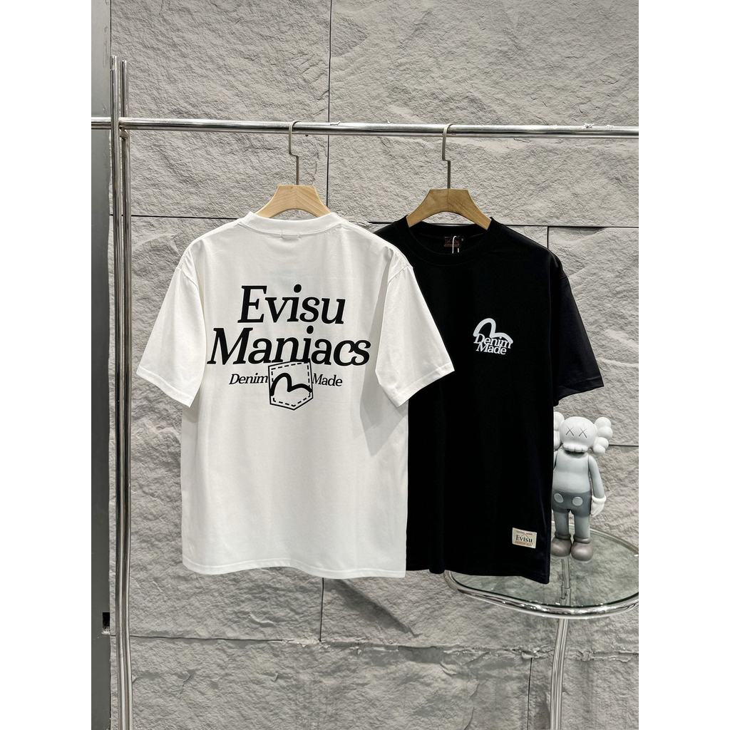 Áo thun ngắn tay EVISU nam nữ, 100% cotton, thiết kế mới in hình tùy chỉnh, phù hợp thời trang đường