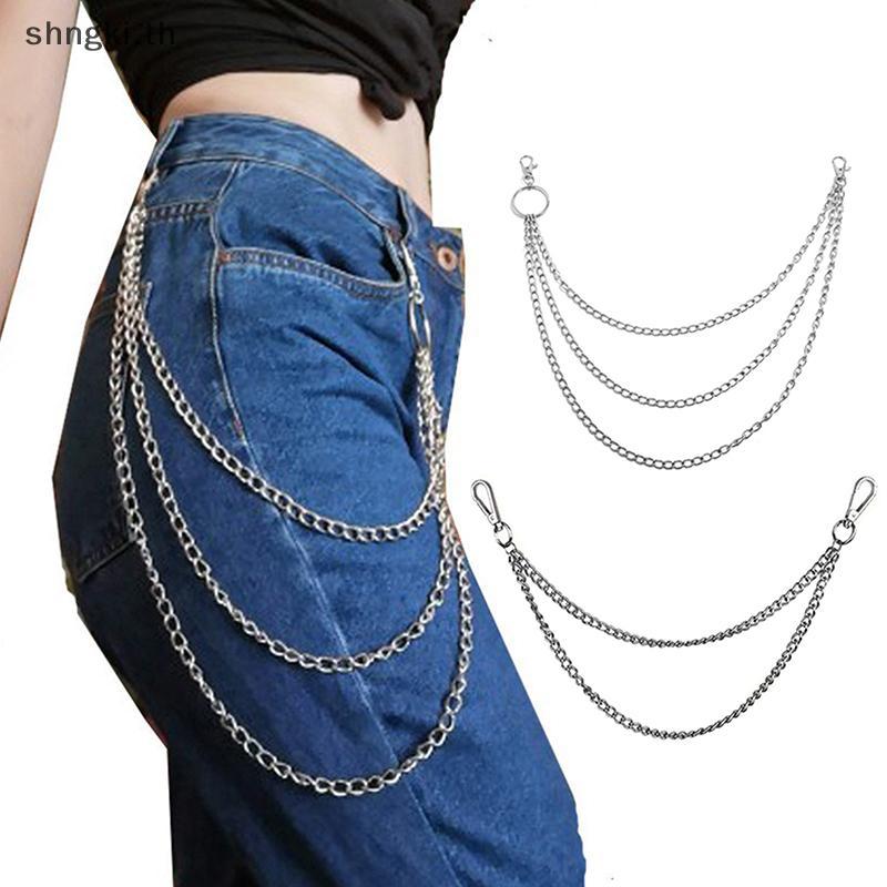 SHNGKI 2 / 3 Lớp Punk Hip-hop Dây Kim Loại Dài Dây Xích Quần Thời Trang Quần Eo Dây Xích Kim Loại Mó