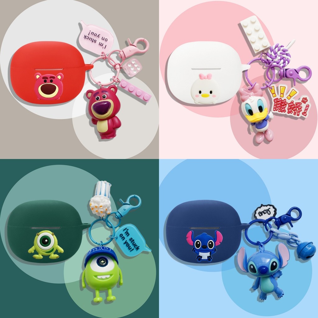 for 1MORE Q21 Case Cartoon Strawberry Bear Keychain Cute Sesame Street Pendant Silicone Soft Case Su