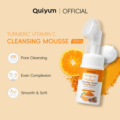 Mousse làm sạch nghệ & Vitamin C QUIYUM kèm cọ 100ml | Làm sạch lỗ chân lông, làm sáng da | Dành cho mọi loại da