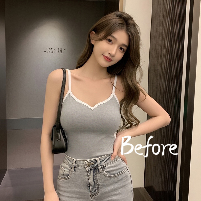 Màu sắc tương phản Tie Edge Áo ngực gợi cảm Bare Thin Fit Hot Girl Vest Top BF