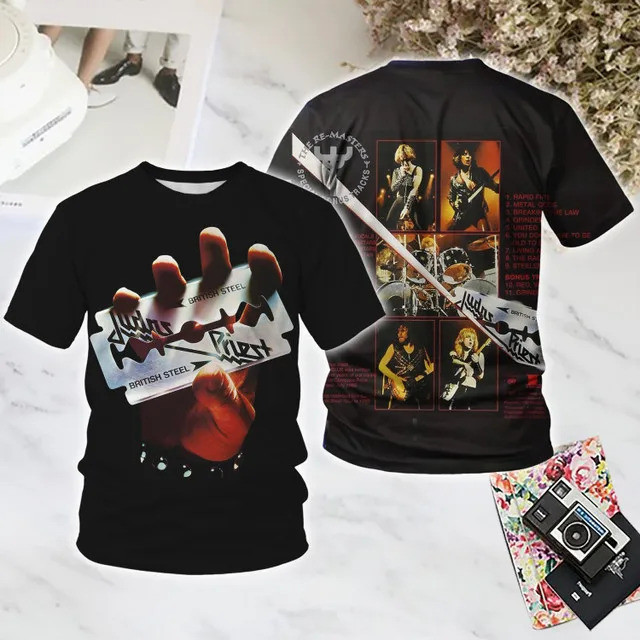 Rock Judas Priest Áo nam 3D In Nam Nữ Hip Hop Xu Hướng Áo Thun Tay Ngắn Đường Phố Cổ Tròn Tee Quá Kh