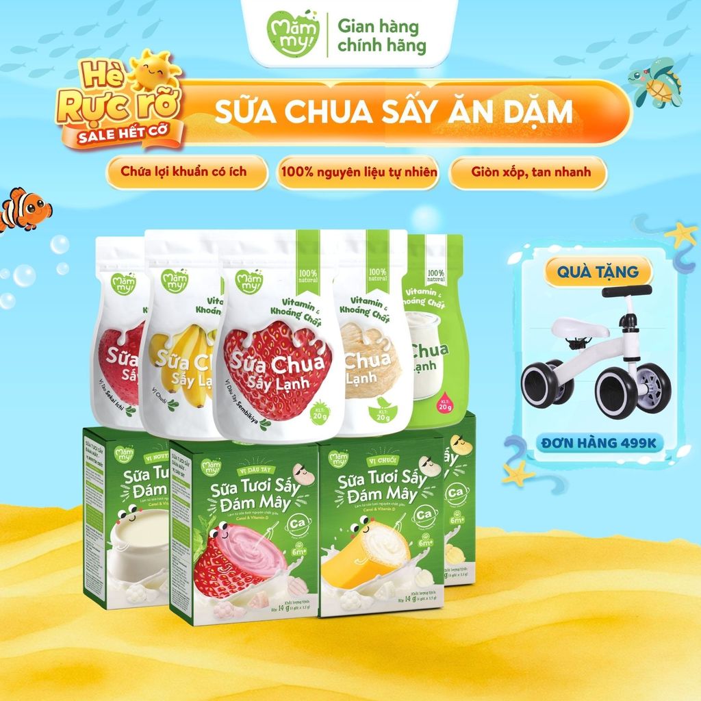 Sữa chua sấy và sữa tươi sấy đám mây Mămmy bữa phụ cho bé ăn dặm từ 6 tháng, vị tự nhiên, gói 20g / 