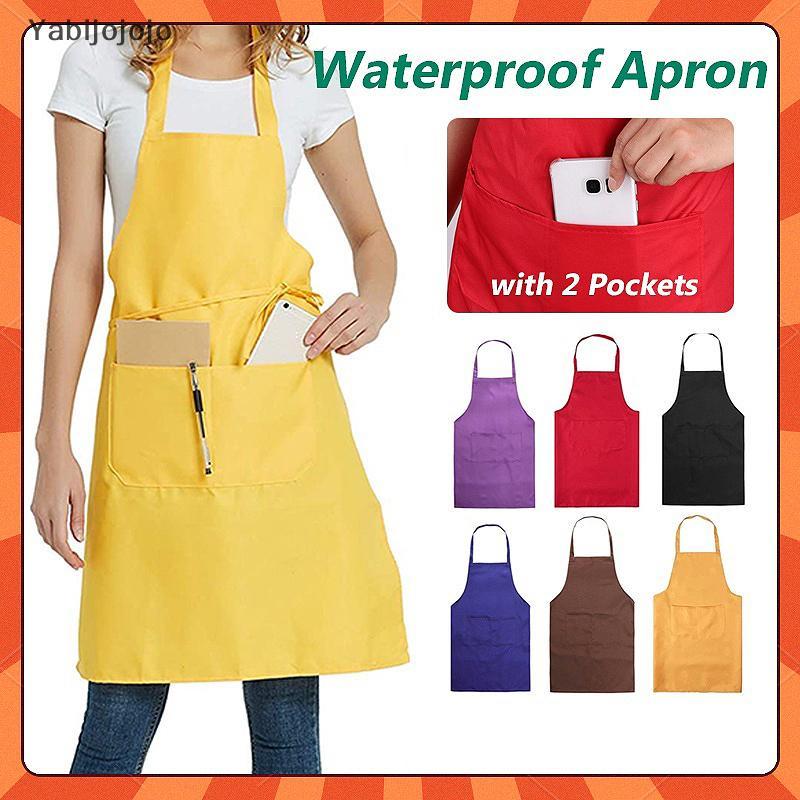 Yabijojojo Adult Solid Color Apron For Kitchen And Restaurant Work Pinafore With Pockets NEW