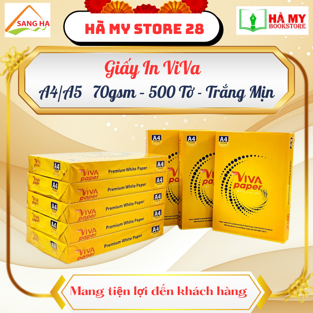 Giấy In Viva Vàng A4/A5 70gsm – 500 Tờ | Dày – Trắng Đều – In Rõ Nét, Không Lem