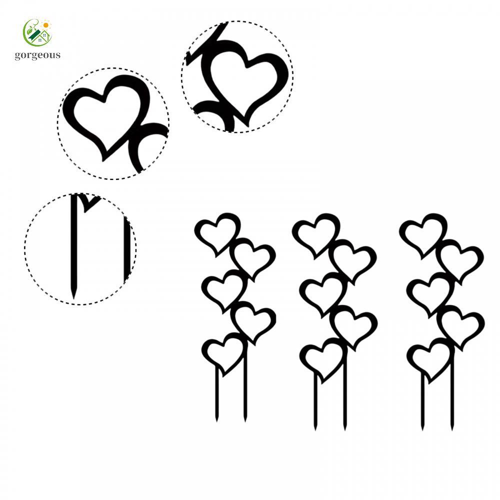 ⭐GROUS⭐3PCS Iron Metal Heart Trellis Stakes for Garden Outdoor Yard Decorative Purposes
