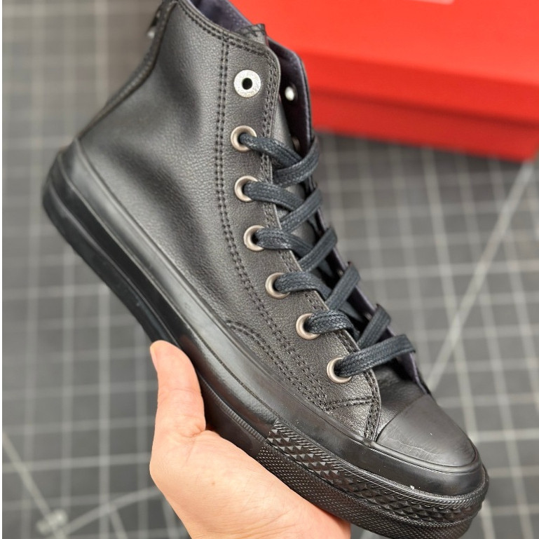 Chất liệu da bò màu đen Converse Thiết kế dây kéo gót chân Giày thể thao thông thường cao cấp