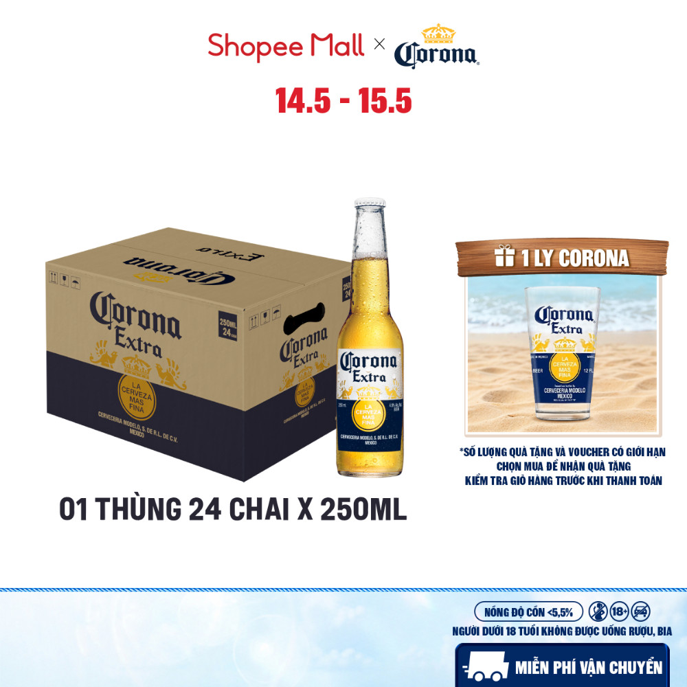 [ĐỘC QUYỀN LIVESTREAM] Bia Corona Extra nhập khẩu thùng 24 chai (250ml/chai)