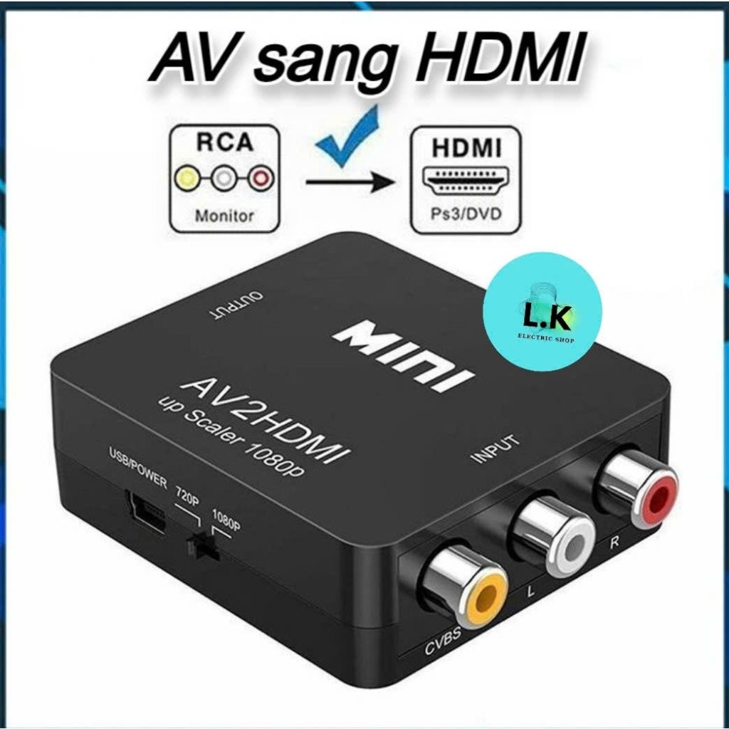 HD02 [AV to HDMI] Bộ chuyển đổi Video AV sang HDMI 1080p Công cụ chuyển đổi tổng hợp Tương thích HDM