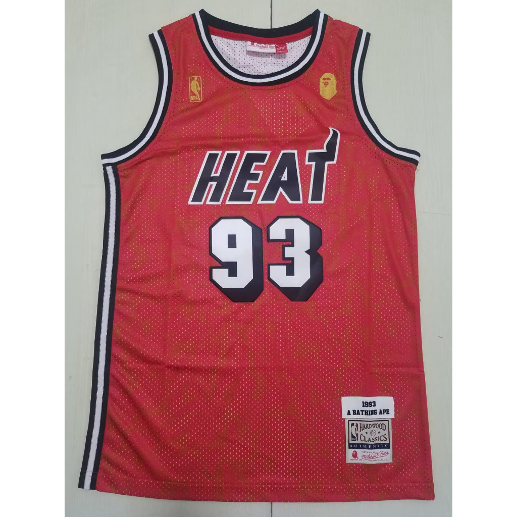 JOCELN Nam Miami Heat 93 BAPE Mitchell Ness 1993 Swingman Jersey, Hardwood Classics-Grey / Đỏ