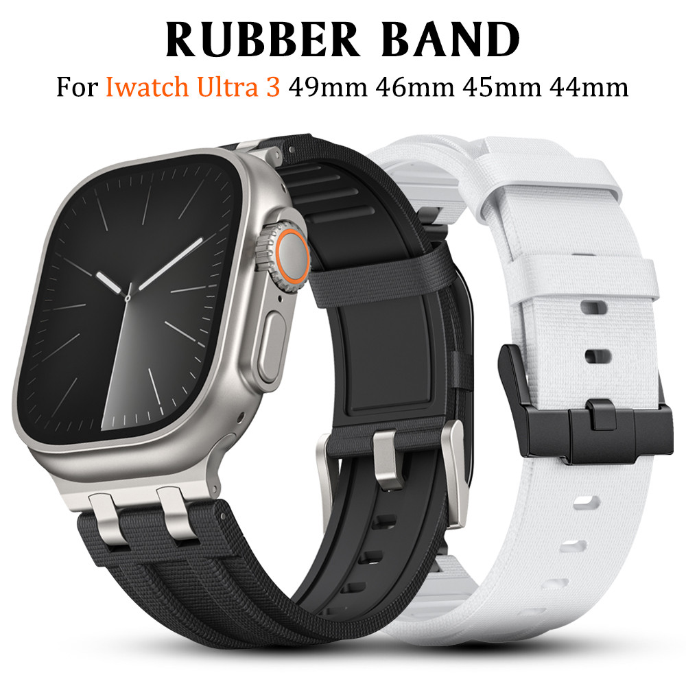Dây Cao Su Fluoro Cho IWatch Ultra 3 49mm Series 11 10 46mm Dây Silicon Dệt Cho Iwatch Series 9 8 7 