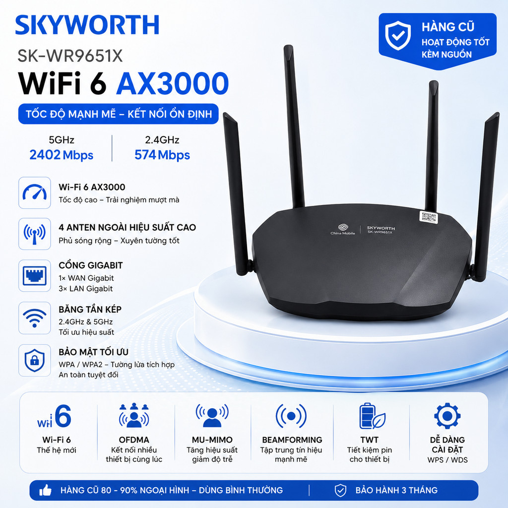 Bộ phát wifi 6 ax3000 skyworld SK-WR9651X  ZTE  E2615 / E2603 / E1600 -TPlink WMA302 WTA301 WTC181 R