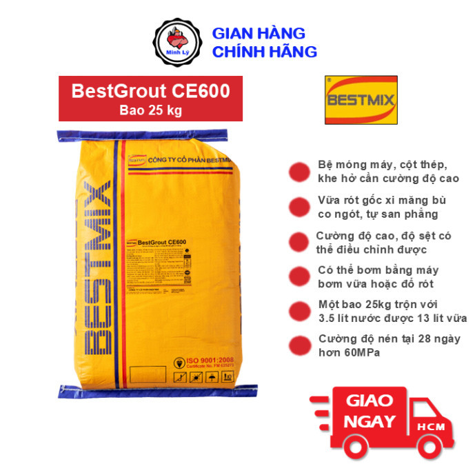 [Hỏa Tốc] Bao 25kg Vữa Rót Cường Độ Cao BestGrout CE600 Không Co Ngót Bestmix  SikaGrout 214-11 Sika