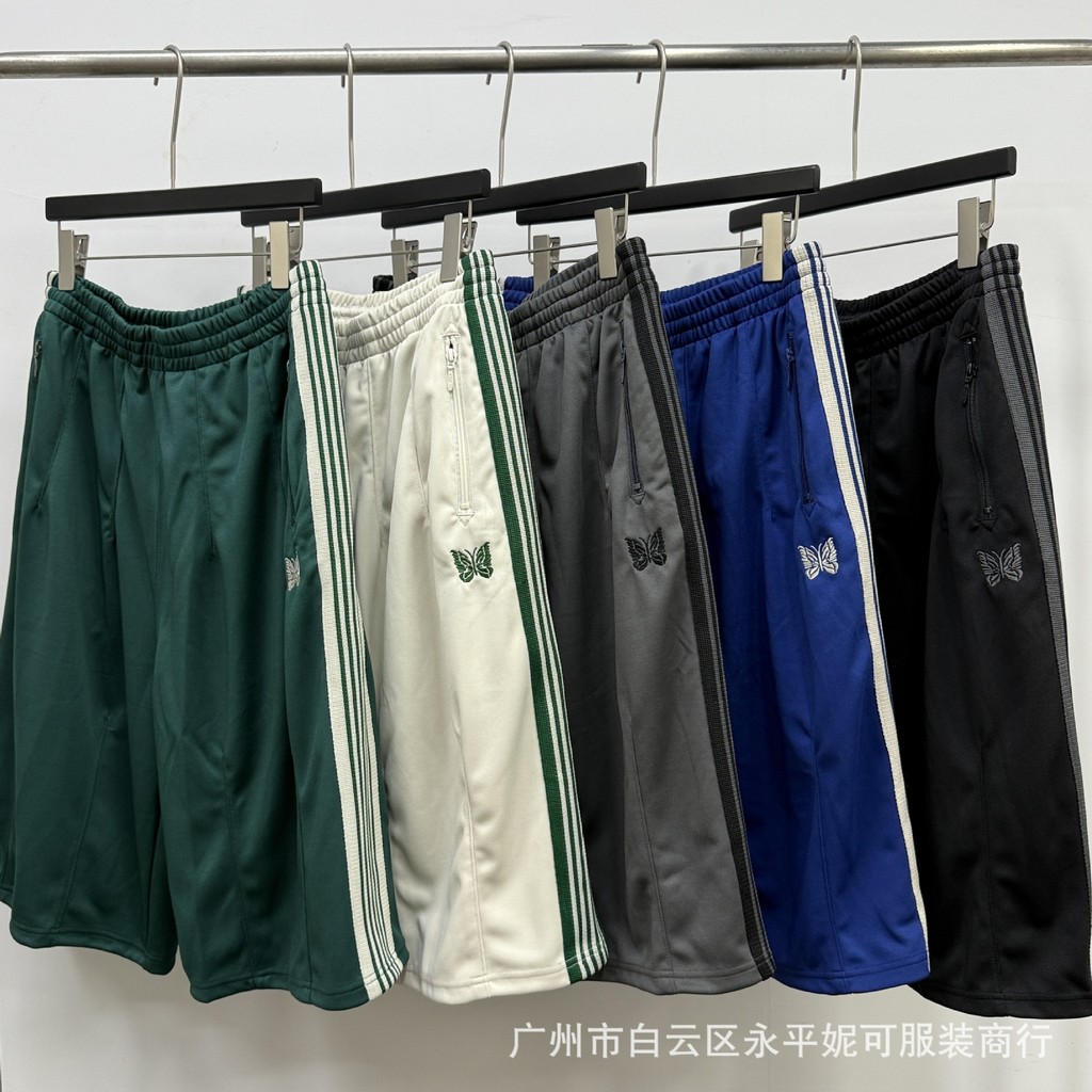 I7UV Needles track HD shorts Butterfly Embroidered Capri Pants Men's Trendy Brand Casual Wide Leg Pa