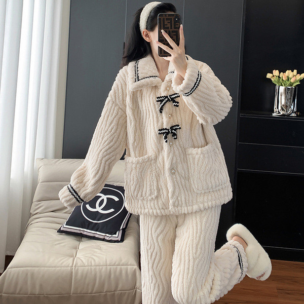 nightgowns winter pajamas Bộ Đồ Ngủ Nữ Thu Đông Lông Cừu Flannel Ngọt Ngào