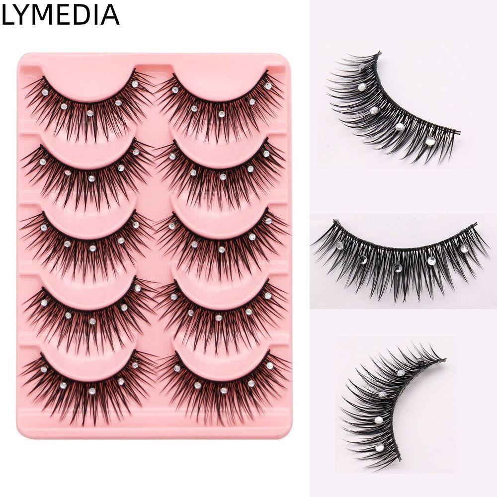 LYMEDIA Lông Mi Giả Sáng Bóng Lông Mi Fuffy Lấp Lánh Handmade Dày Lông Mi Mắt Dài