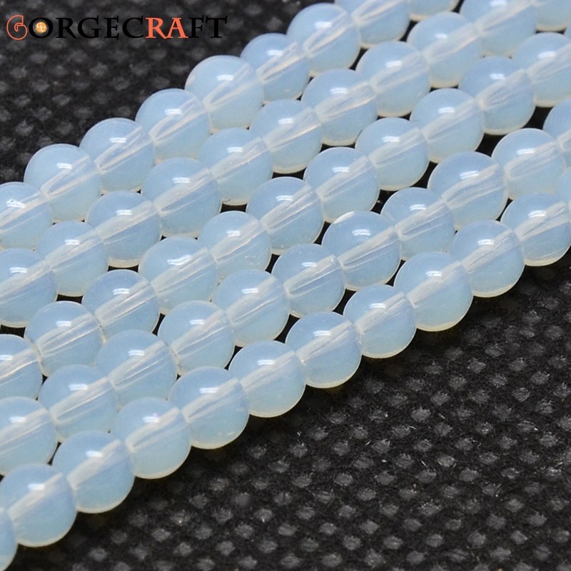 Hạt opalite tròn aa trắng 10mm, lỗ 1mm - 33 hạt/sợi, 12 inches