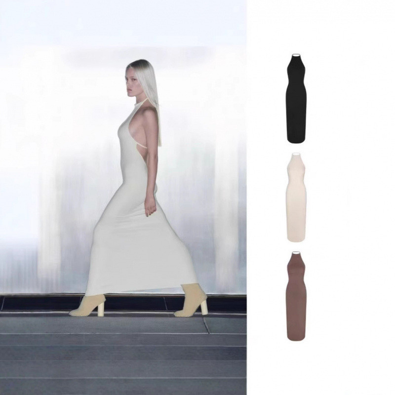 09UZ Skims Kardashian Style CLOUDHALTERLONGDRESS Sexy Halter Neck Sleeveless Backless Dress