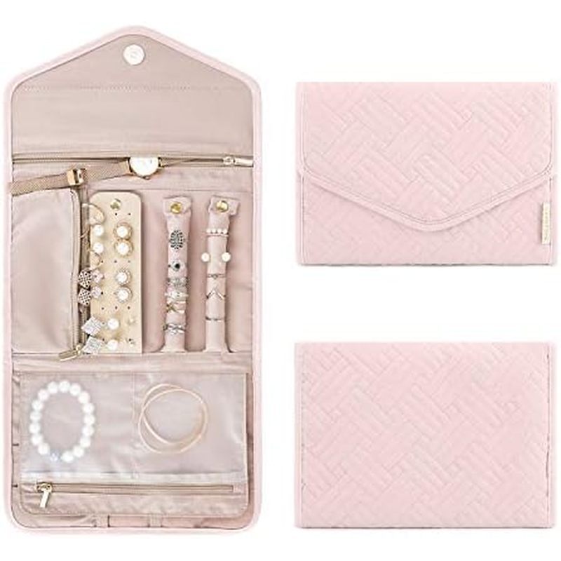 BAGSMART Travel Jewelry Organizer Case Foldable Small Jewelry Roll for Journey Rings, Necklaces, Ear