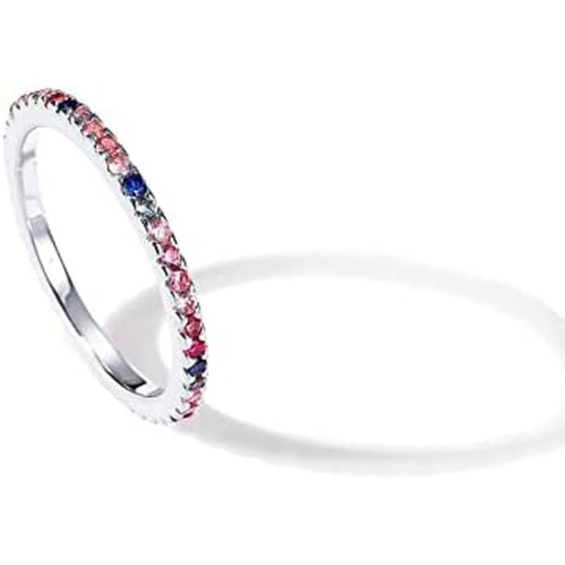 PAVOI 14K Gold Plated Sterling Silver Colored CZ Stones Stackable Ring | Simulated Diamond Eternity 