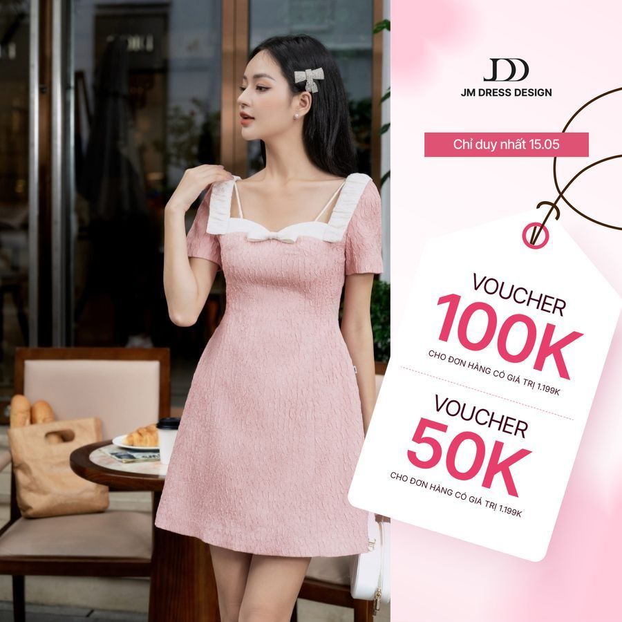 Đầm nhún bản vai dáng A 1S98.2309WF thiết kế bởi JM Dress Design