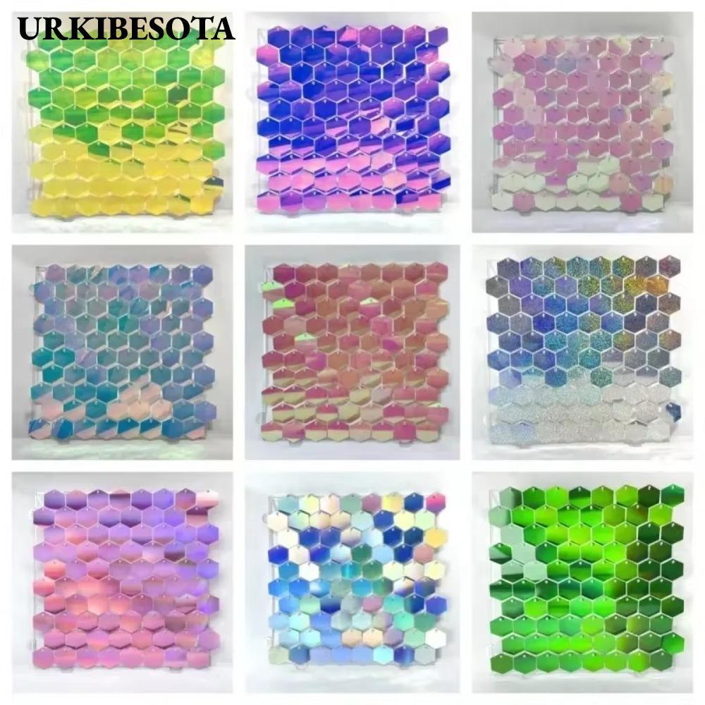 URKIBESOTA Sequin Panel Trang trí tường, Phông nền sequin hình lục giác PET, Tấm trang trí phông nền