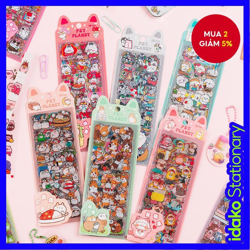 Bộ 10 nhãn dán Pet Planet dễ thương, hoạt hình, chống nước, cho sổ tay trẻ em.
