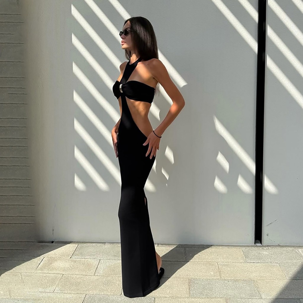 Klalien Dây Quấn Ngực Maxi Váy Lưng Skinny - Thoáng Mát Mùa Hè